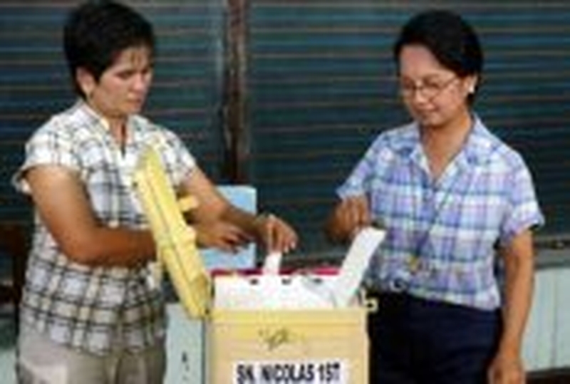 Philippines election - President Arroyo (right) voting