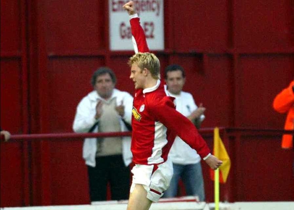 Glen Fitzpatrick celebrates his winning goal for Shelbourne