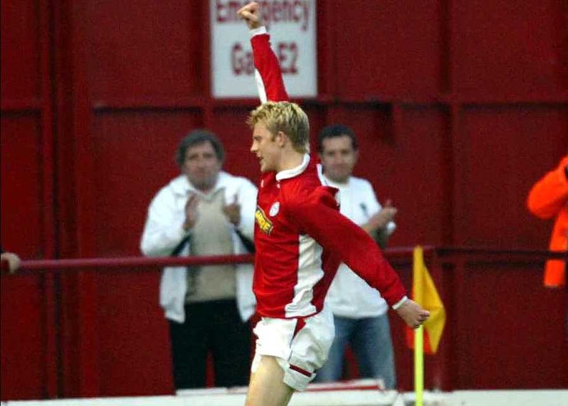 Glen Fitzpatrick celebrates his winning goal for Shelbourne