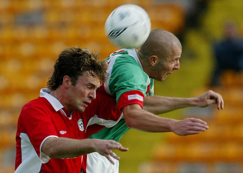 Jamie Harris, in red, has joined Dunfermline Athletic