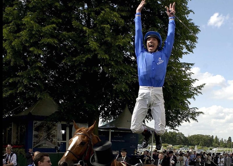 Frankie Dettori in familiar pose after Godolphin claimed the Lockinge Stakes at Newbury with Creachadoir