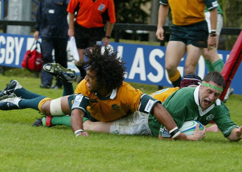 Ireland's Glen Telford scores Ireland's first try in their semi-final win over Australia