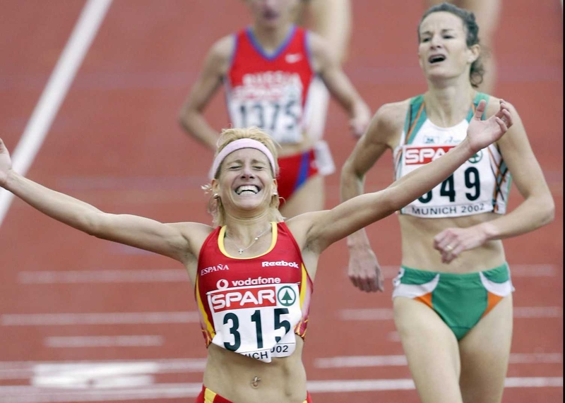 Marta Dominguez: pictured pipping Sonia O'Sullivan to European 5,000m gold in 2002