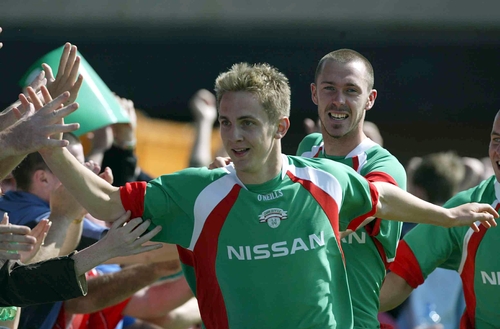 Kevin Doyle celebrates scoring against NEC yesterday