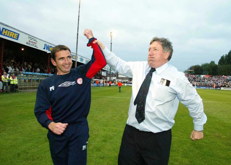 Pat Fenlon and Ollie Byrne during happier times at Tolka Park