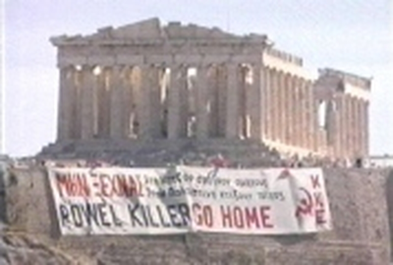 Athens - Anti-Powell banner at Acropolis