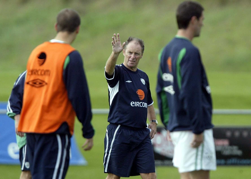 Brian Kerr, seen here with players at an Irish training session, has applied for the South Africa job