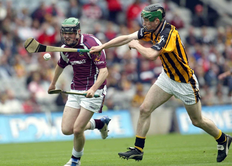 Ronan Maher of Kilkenny challenges Kevin Hynes of Galway