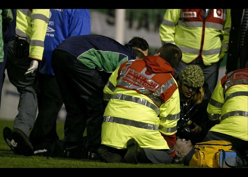 Pat Dunne receives attention on the pitch