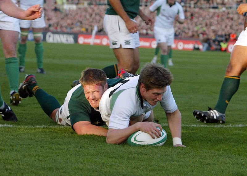 Man of the Match Ronan O'Gara scores Ireland's crucial try at Lansdowne Road today