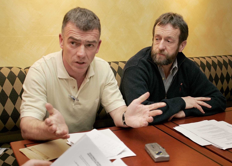 Referee and football rules task force member Pat McEnaney (left) and GAA president Seán Kelly talk to the press in Hong Kong today