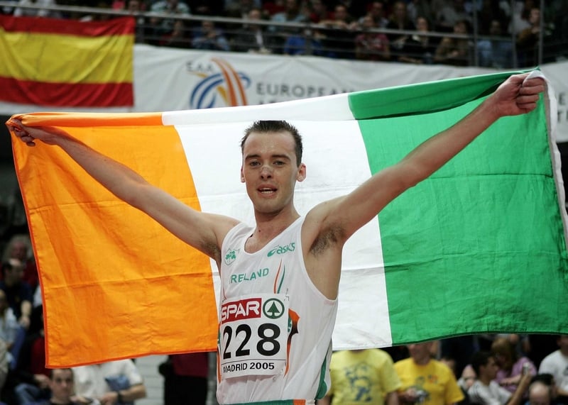 Alistair Cragg celebrates his 3,000m triumph in Madrid this evening