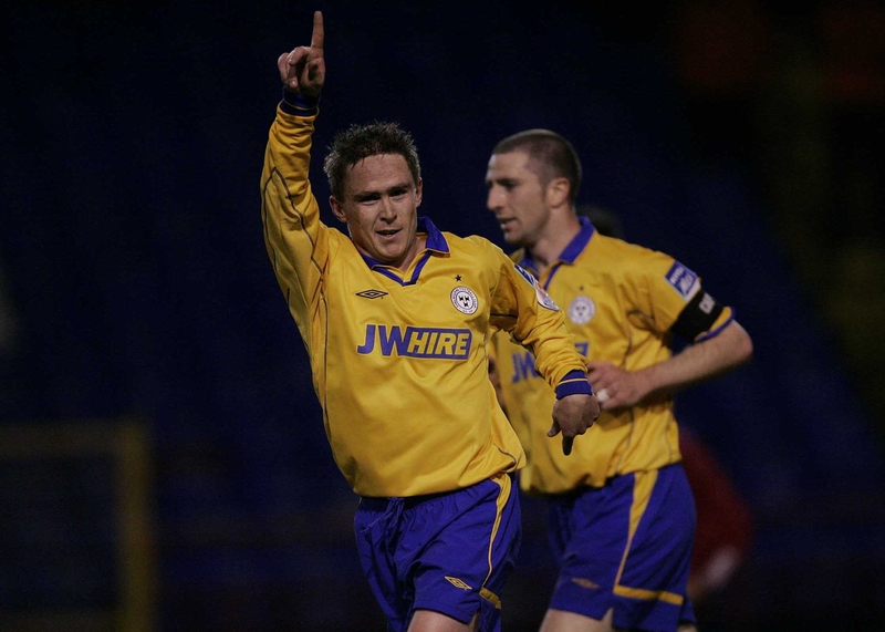 Richie Baker celebrates the first of six goals in tonight's game