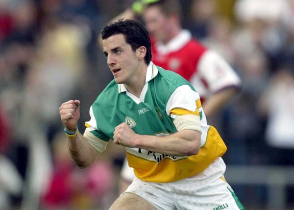 John Reynolds celebrates his goal for Offaly today