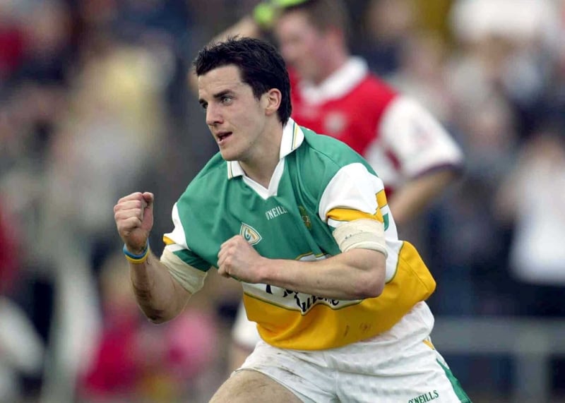 John Reynolds celebrates his goal for Offaly today