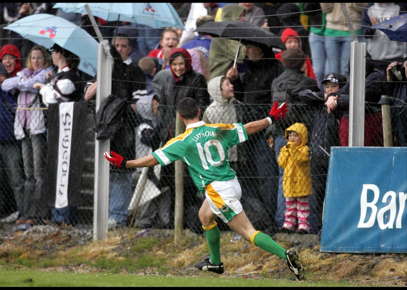 Johnny McGoldrick celebrates scoring a goal for Leitrim in today's victory over Sligo