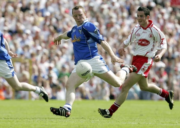 Jason O'Reilly tees up for his crucial goal in Clones today