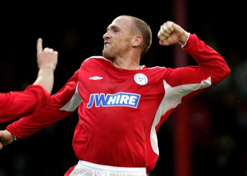 Glen Crowe celebrates Shelbourne's third goal after his stunning strike tonight