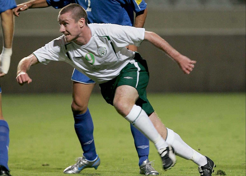Stephen Elliott celebrates the goal that keeps Ireland in the running for a World Cup place