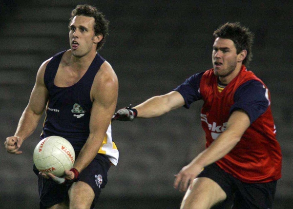 Australia's Nick Davis (left) and Heath Black prepare for today's test decider at the Telstra Dome in Melbourne