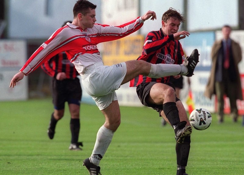 Jim Sheridan, seen here (left) in action for Sligo Rovers in 1999, has joined Athlone Town