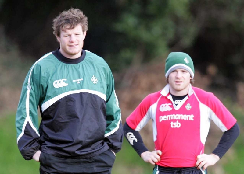 Malcolm O'Kelly and Gordon D'Arcy keep a watchful eye during Ireland training