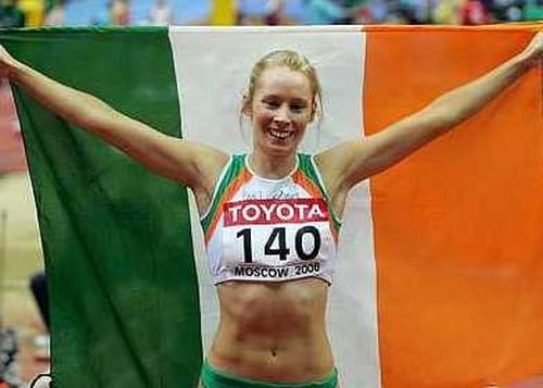 Cork woman Derval O'Rourke celebrates capturing her gold medal in Moscow