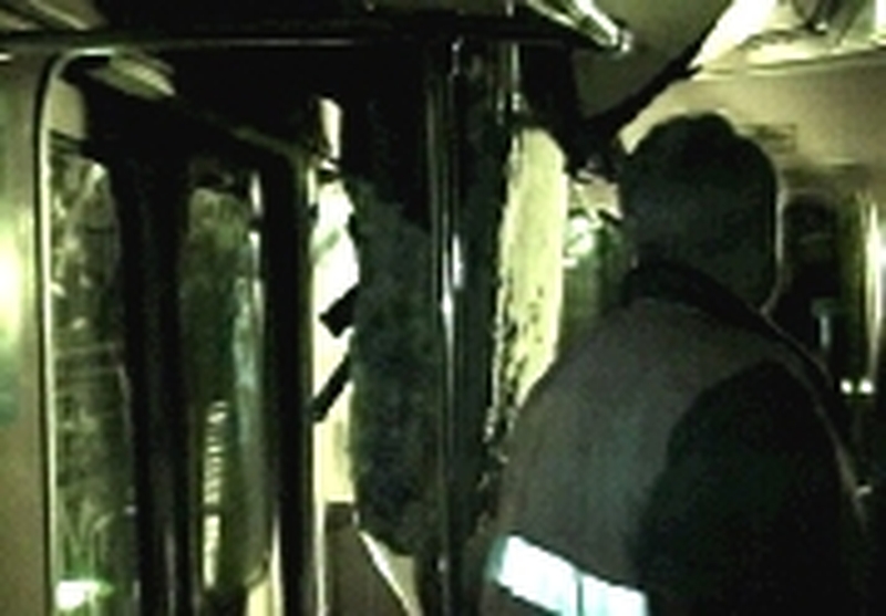 Moscow - Pillar pierced roof of train