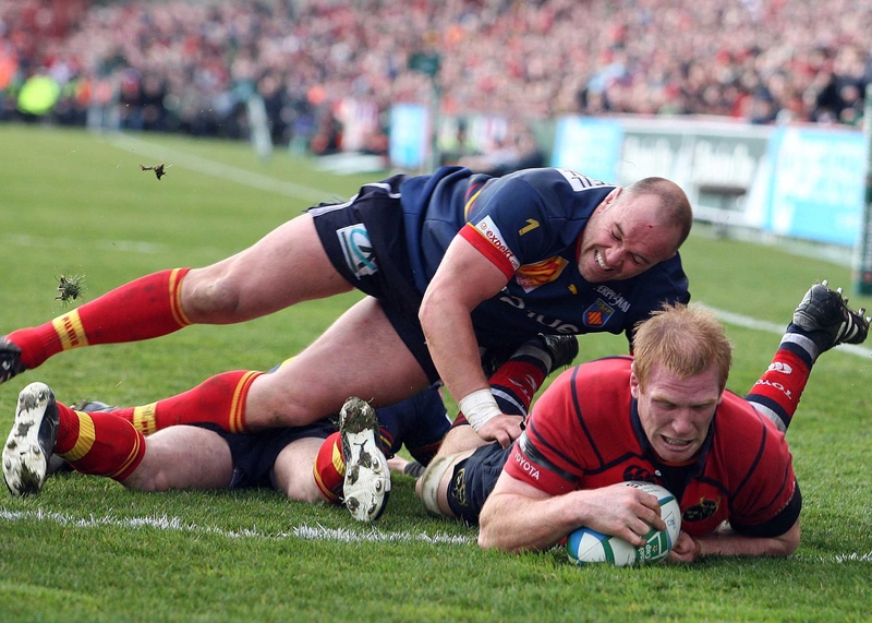 Paul O'Connell scores against Perpignan in this afternoon's Heineken Cup quarter-final