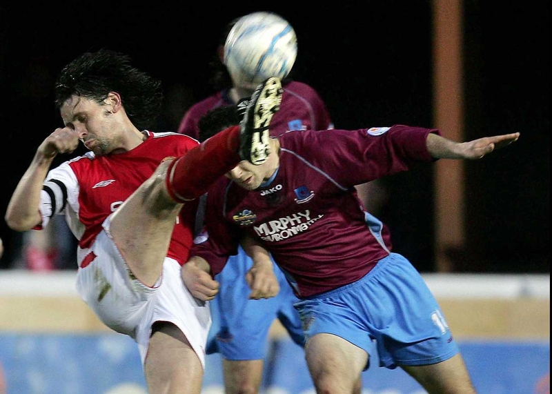Drogheda's Paul Keegan with Darragh Maguire of St Pat's