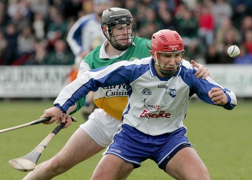 Seamas Prendergast of Waterford holds off an Offaly tackle