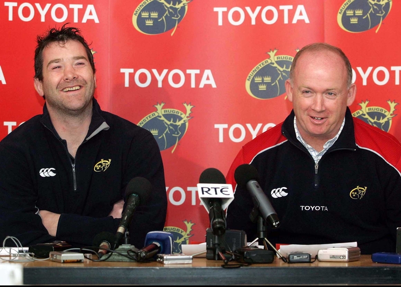 Anthony Foley (left) and Declan Kidney look relaxed answering questions during the week