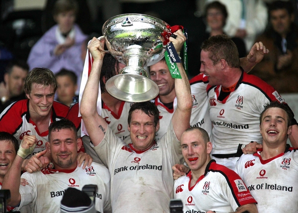 Justin Harrison lifts the Celtic League title for Ulster tonight