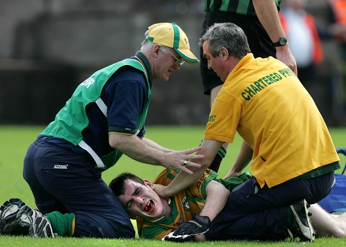 Donegal's Michael Doherty was taken to hospital after sustaining facial and leg injuries against Derry