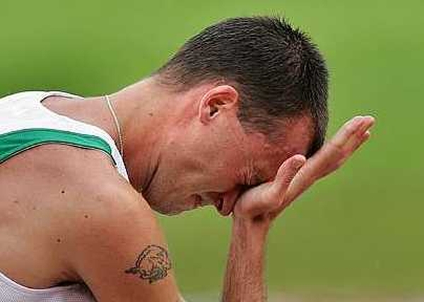 Alistair Cragg shows his disappointment after pulling up in Gothenburg today