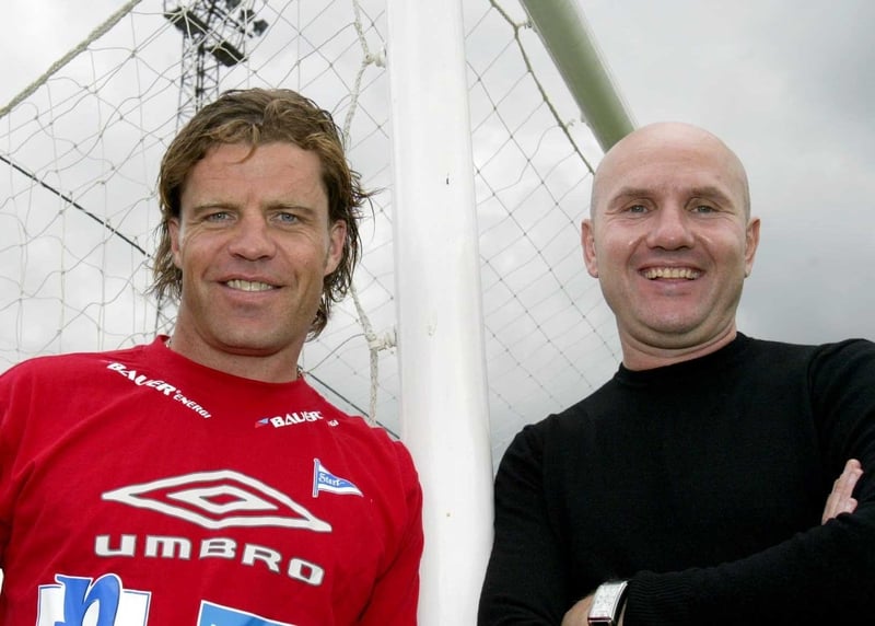 Managers Stig Inge Byorneybe and Paul Doolin at Dalymount Park yesterday