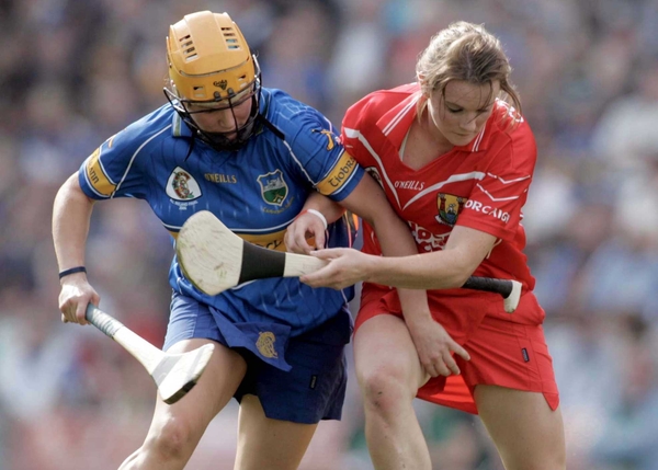 Emily Hayden of Tipperary (left) and Briege Corkery of Cork tussle at Croke Park