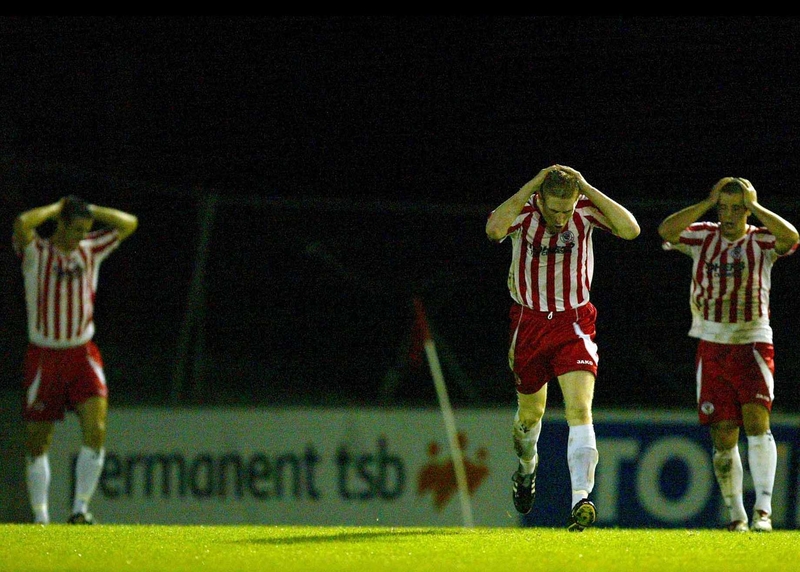 Conor O'Grady and team-mates hang their heads after a shot by O'Grady went wide last night