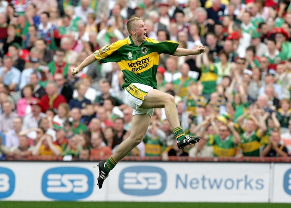 Kerry captain Paddy Curran celebrates a score in the drawn match with Roscommon