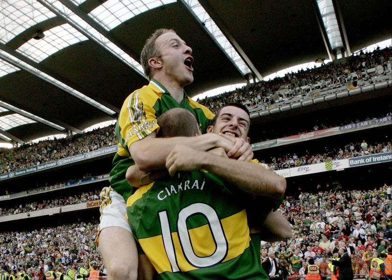 Tommy Griffin, Sean O'Sullivan and Aidan O'Mahony celebrate