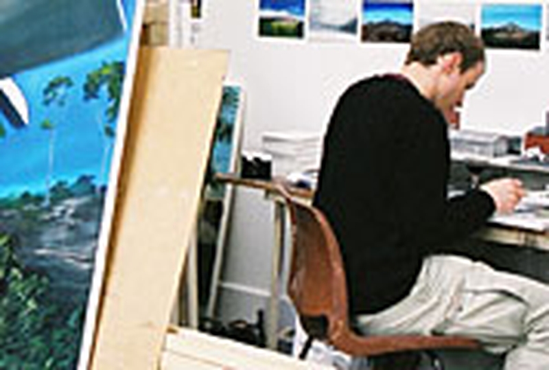 Irish artist Eamon O'Kane at work in his studio