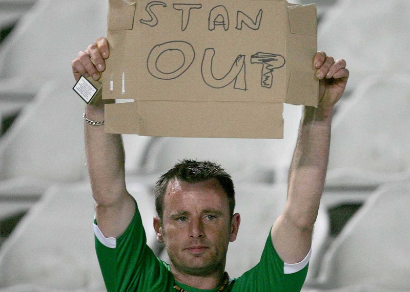A fan displays his feelings at today's result