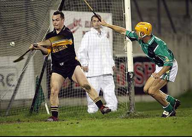 Leinster corner-forward Rory McCarthy attempts to block a clearance from Ulster goalkeeper Graham Clarke