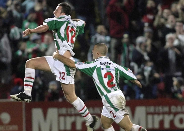 Roy O'Donovan celebrates scoring against Shelbourne on Friday evening