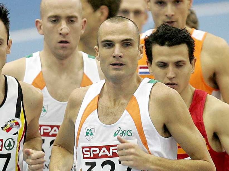 James Nolan (Liam Reale is left), here running in his heat, was originally disqualified in the final