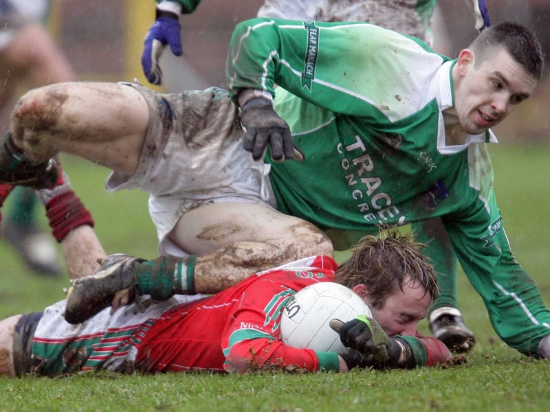 Goalscorer Barry Owens flattens Mayo's Conor Mortimer