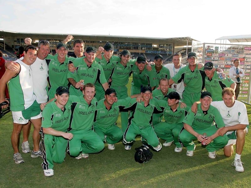 Irish players &amp; staff celebrate at the end of their dramatic draw with Zimbabwe