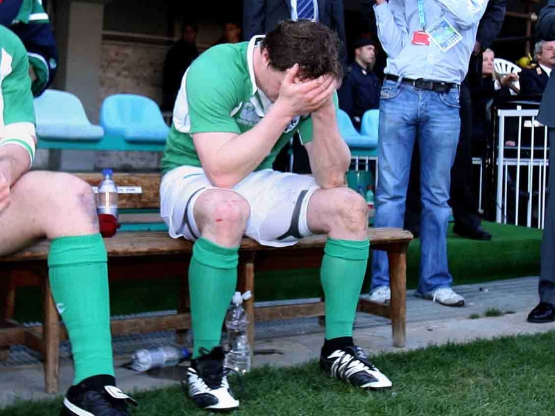 Brian O'Driscoll reacts to Italy's last minute try in Rome on Saturday