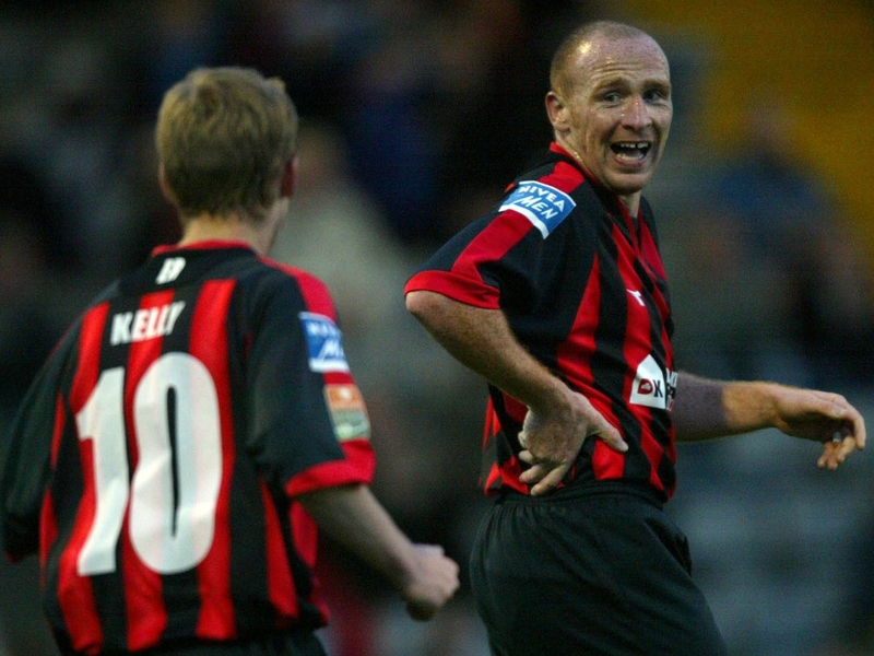 Glen Crowe celebrates his hat-trick against Longford Town