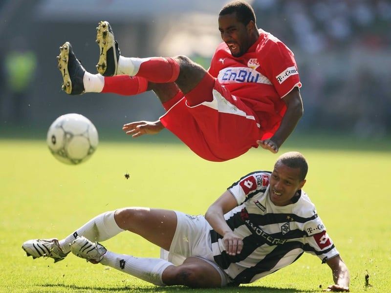 Cacau (airborne) in action for VfB Stuttgart during their eight match unbeaten title run-in